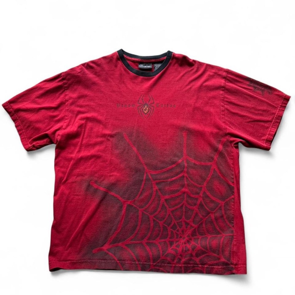Y2K No Boundaries Vintage Grunge Red Spider Web Graphic Tee